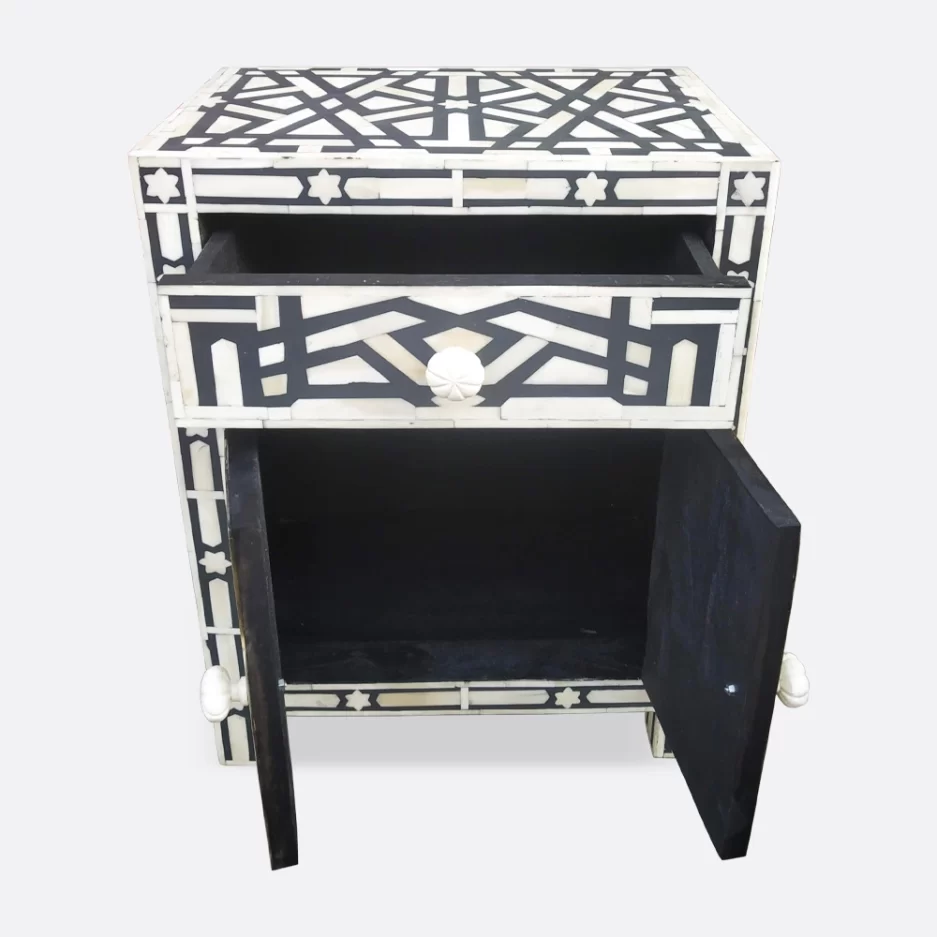 Bone Inlay Bedside Black