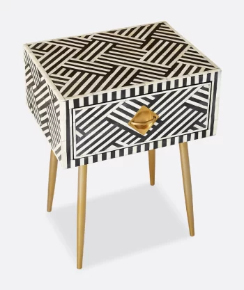 Black Bone Inlay Bedside Table