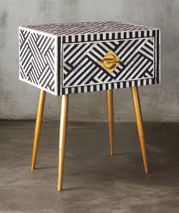 Black Bone Inlay Bedside Table