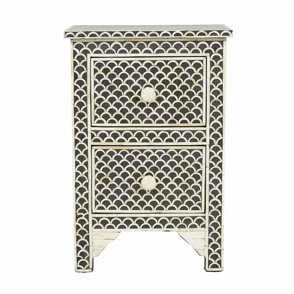 Bone Inlay 2 Drawer Bedside Table
