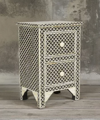 Bone Inlay 2 Drawer Bedside Table