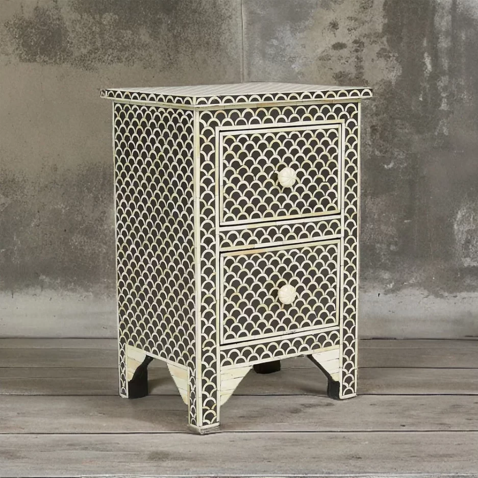 Bone Inlay 2 Drawer Bedside Table